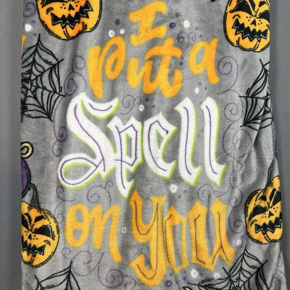 Spellbound Academy Witching Hour Cauldron Grey Halloween Plush Throw Blanket 🎃